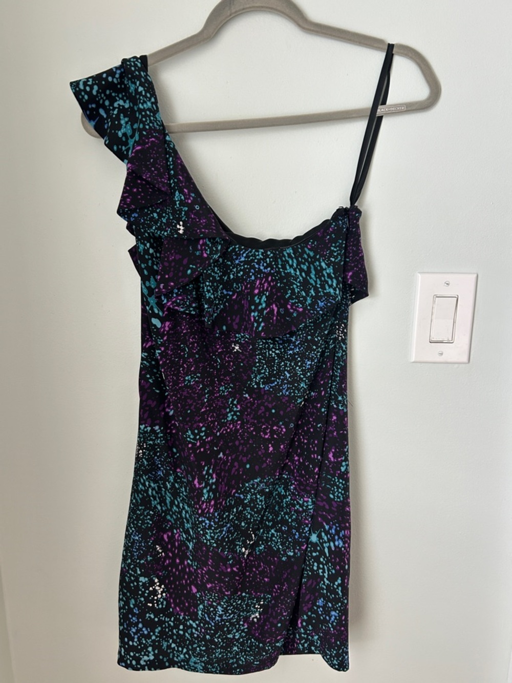 charlie jade Black Dress with Teal & Purple Splatter